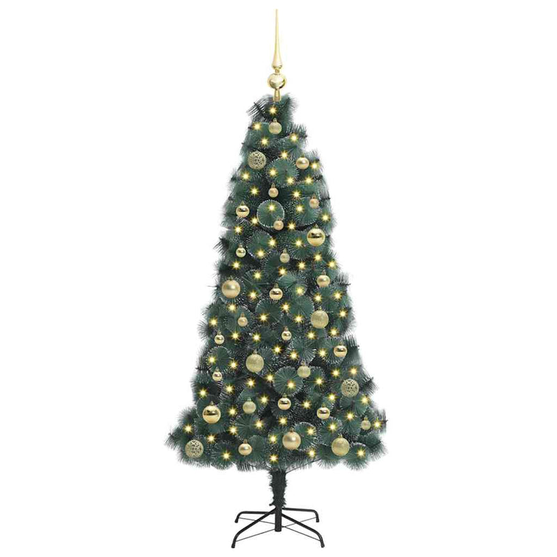 vidaXL Műfenyő világítással és díszgömb készlettel Zöld 150 cm PET