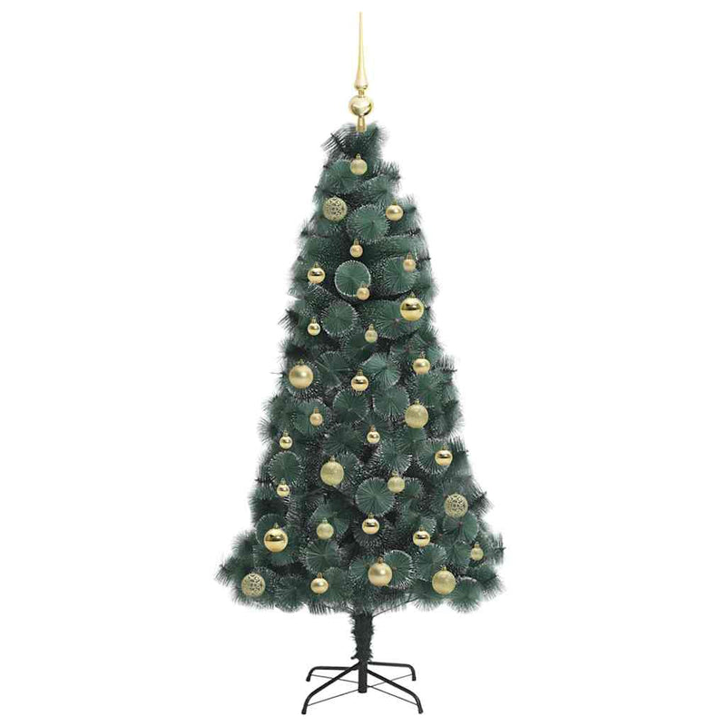 vidaXL Műfenyő világítással és díszgömb készlettel Zöld 150 cm PET