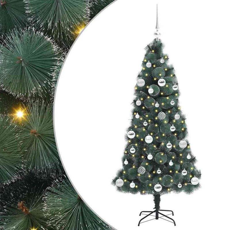 vidaXL Műfenyő előre világítós karácsonyfa golyó szettel Zöld 150 cm