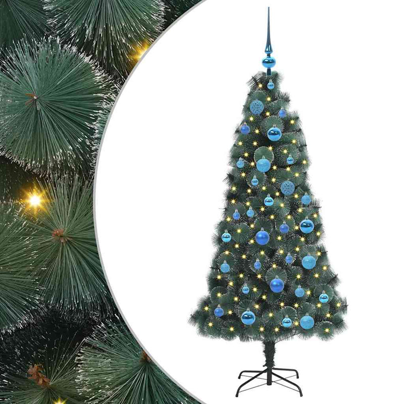 vidaXL Műfenyő LED fényekkel, gömb szettel 150 LED-del Zöld 150 cm PET
