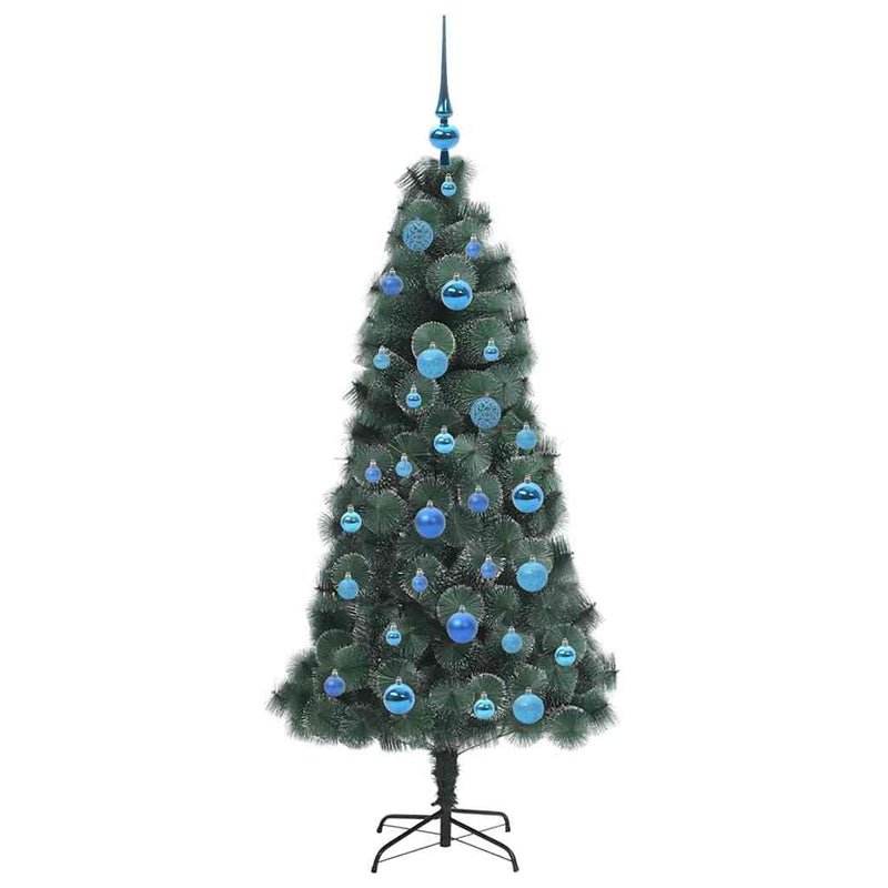 vidaXL Műfenyő LED fényekkel, gömb szettel 150 LED-del Zöld 150 cm PET
