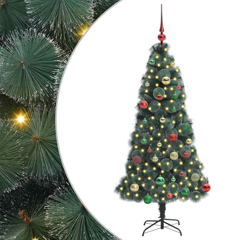 vidaXL Műfenyő Előre Megvilágított Karácsonyfa Gömbsorral Zöld 150 cm
