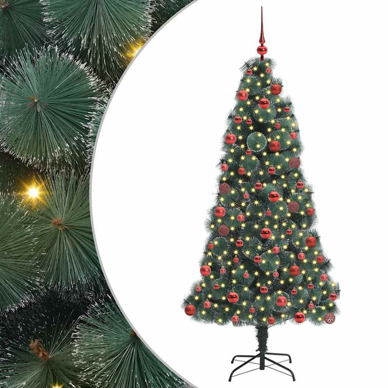 vidaXL Műanyag Elővilágított Karácsonyfa Gömbös Szettel Zöld 180 cm