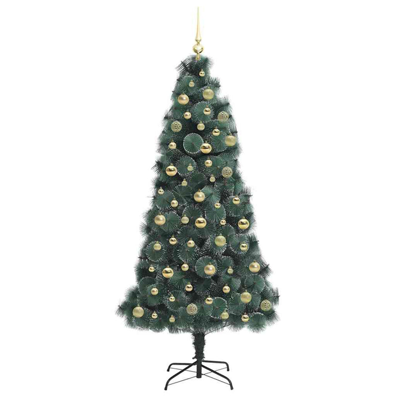 vidaXL Műfenyő világítással, gömbökkel 300 LED-del Zöld 180 cm PET