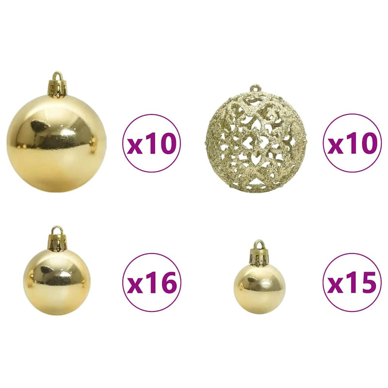 vidaXL Műfenyő világítással, gömbökkel 300 LED-del Zöld 180 cm PET