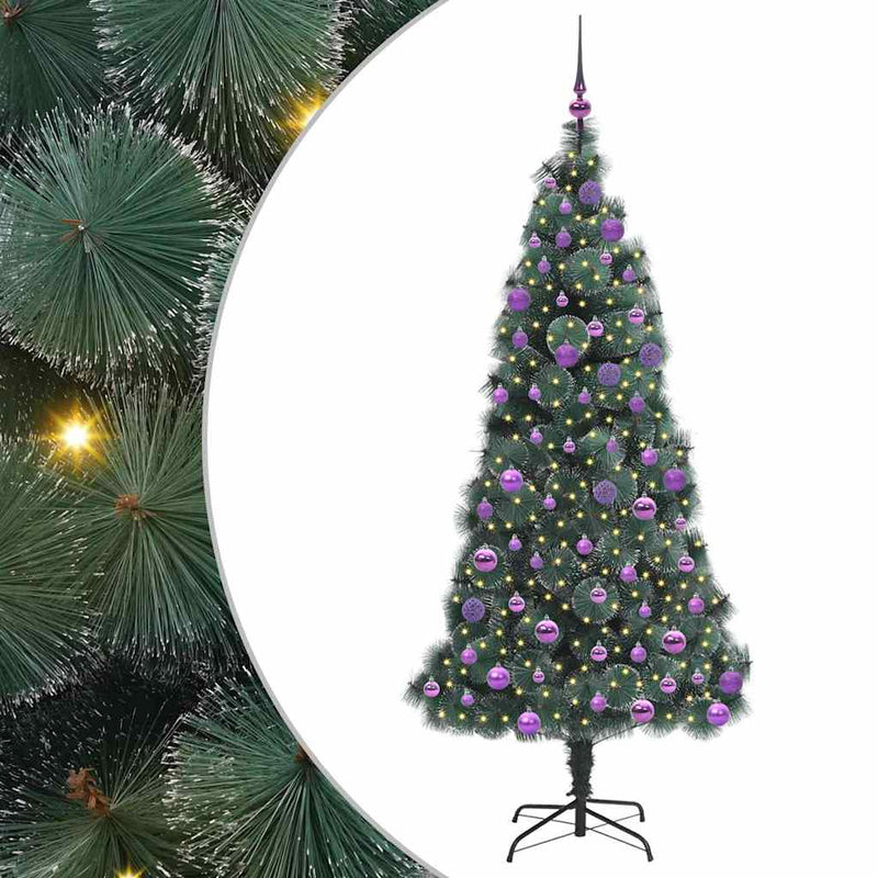 vidaXL Műfenyő világítós karácsonyfa gömbszettel Zöld 180 cm PET