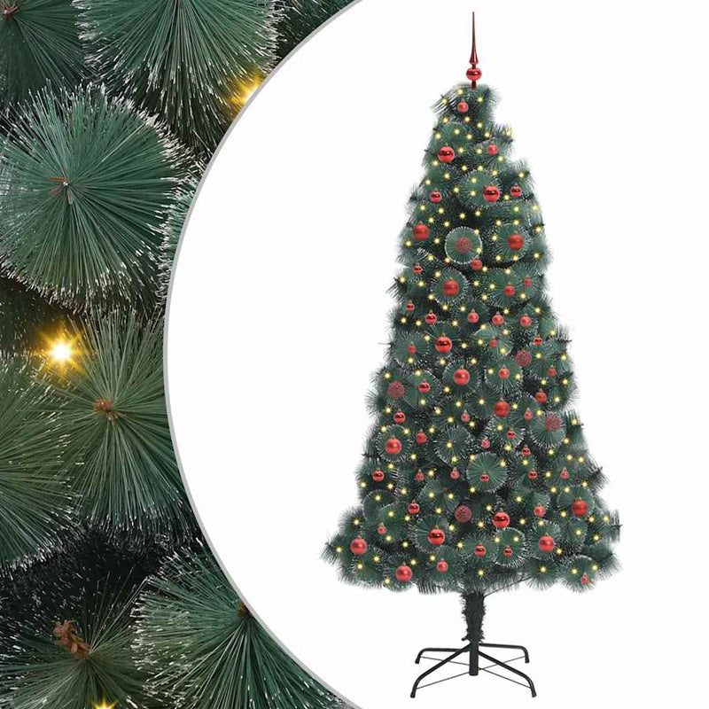 vidaXL Műfenyő világítással és gömbkészlettel Zöld 210 cm PET