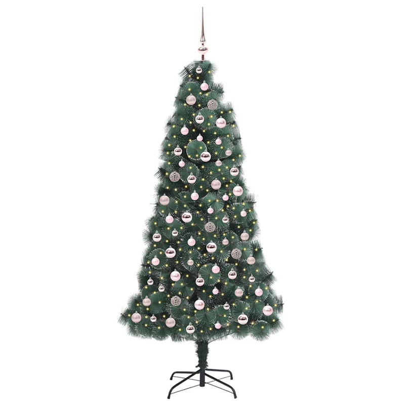vidaXL Műfenyő világítással és gömbszettel 300 LED-del Zöld 210 cm PET