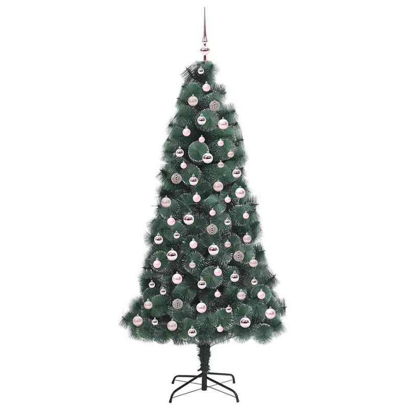 vidaXL Műfenyő világítással és gömbszettel 300 LED-del Zöld 210 cm PET