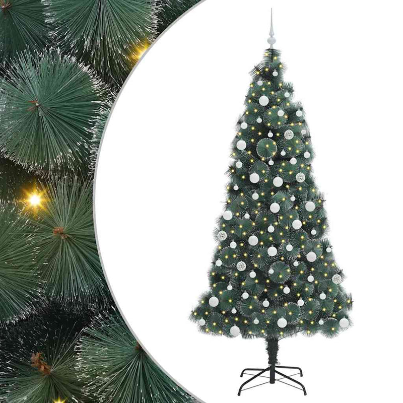 vidaXL Műfenyő LED karácsonyfával és gömbökkel Zöld 210 cm PET