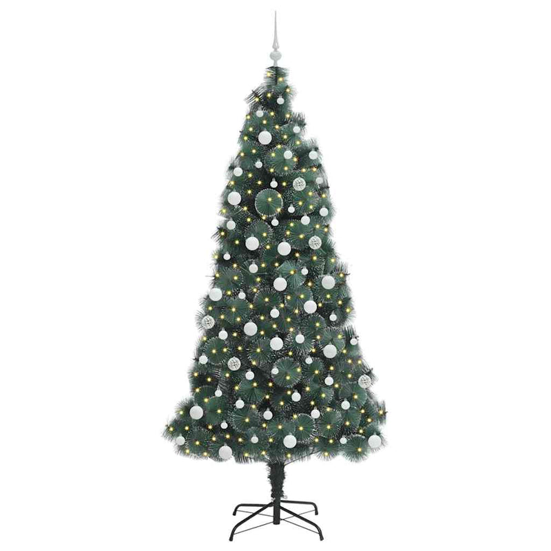 vidaXL Műfenyő LED karácsonyfával és gömbökkel Zöld 210 cm PET