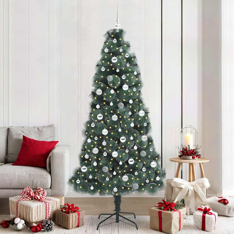 vidaXL Műfenyő díszkészlettel, világítással állvánnyal Zöld 210 cm PET
