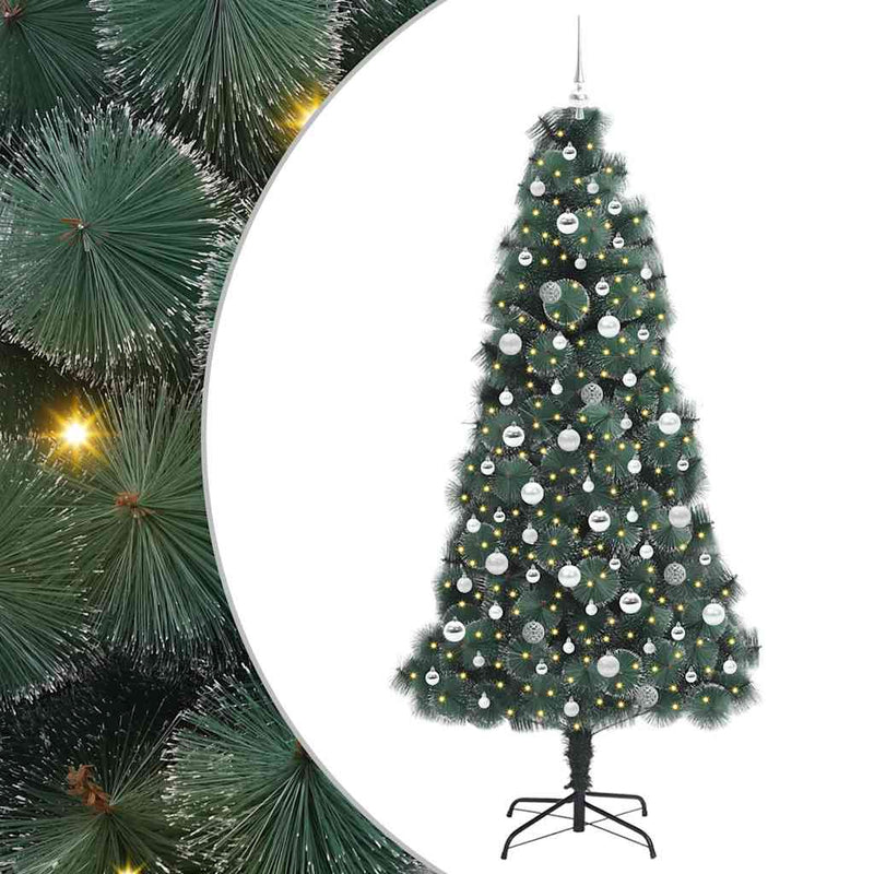 vidaXL Műfenyő díszkészlettel, világítással állvánnyal Zöld 210 cm PET