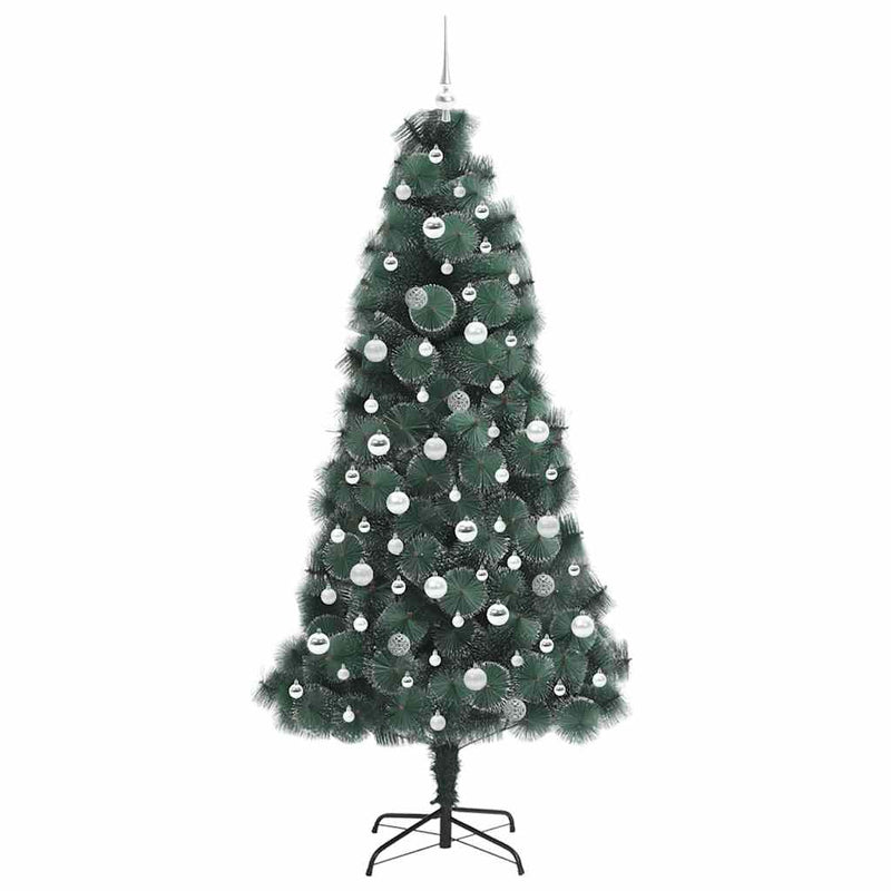 vidaXL Műfenyő díszkészlettel, világítással állvánnyal Zöld 210 cm PET