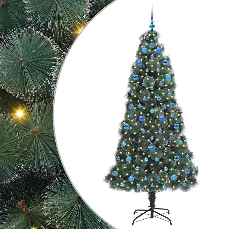 vidaXL Műfenyő világítással és dísz készlettel Zöld 210 cm PET