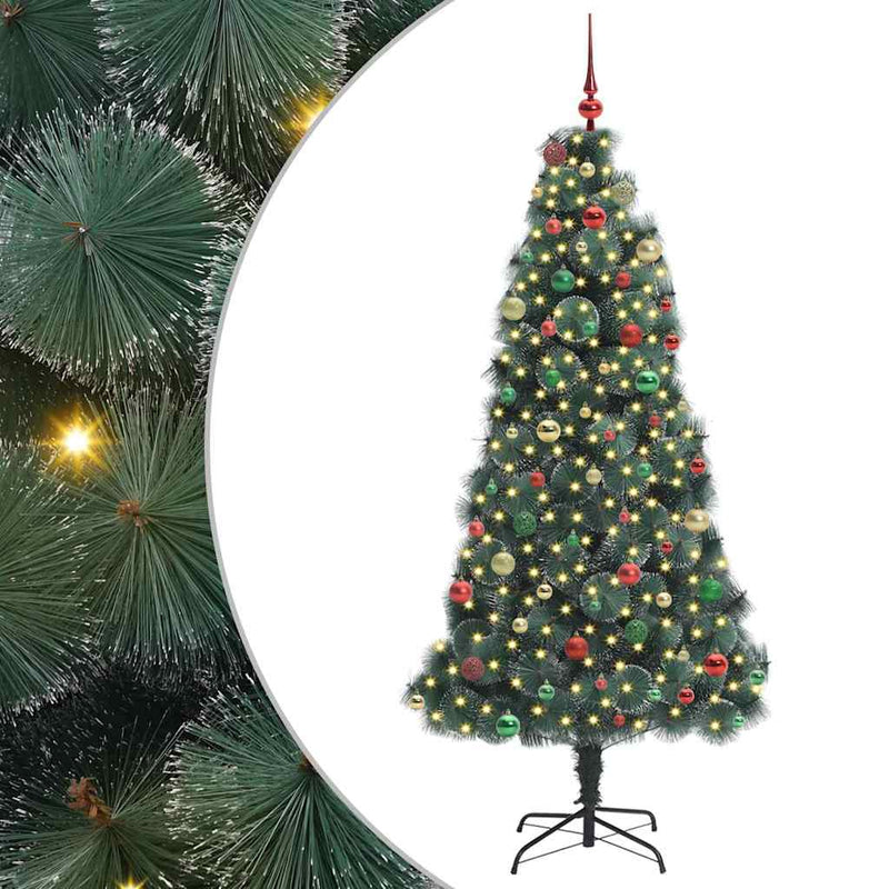 vidaXL Műfenyő, előre világítva, gömb szettel Zöld 210 cm PET