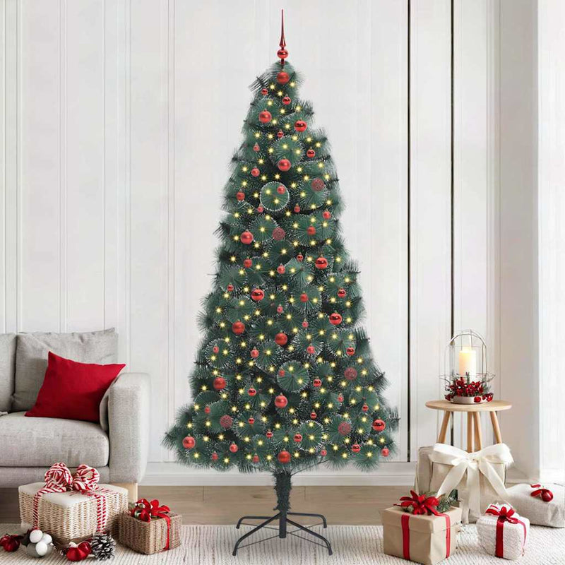 vidaXL Műfenyő, előre díszített karácsonyfagömb készlettel Zöld 240 cm