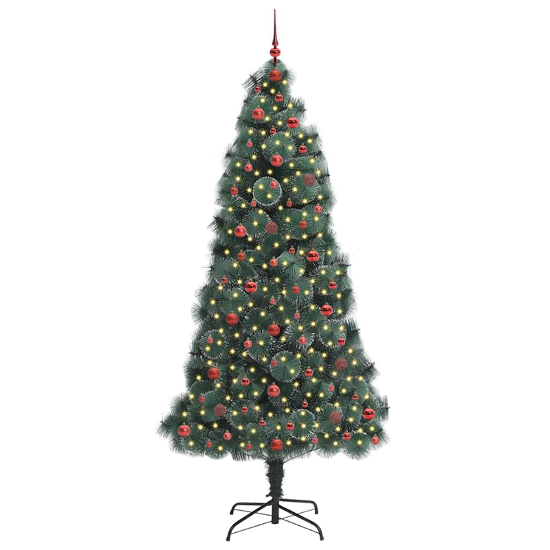 vidaXL Műfenyő, előre díszített karácsonyfagömb készlettel Zöld 240 cm
