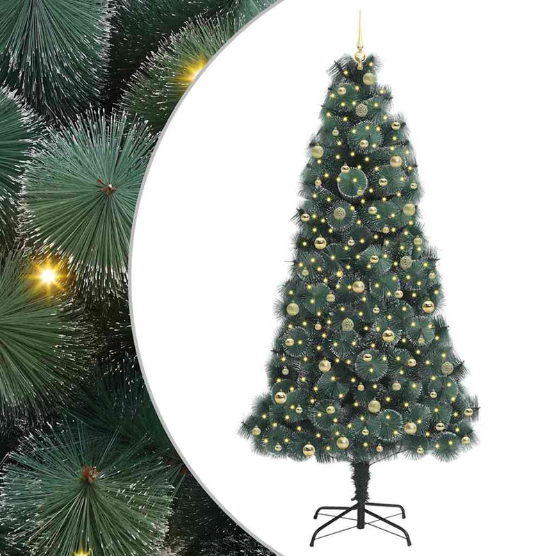 vidaXL Műfenyő Kivilágított Karácsonyfa Gömbökkel Zöld 240 cm PET