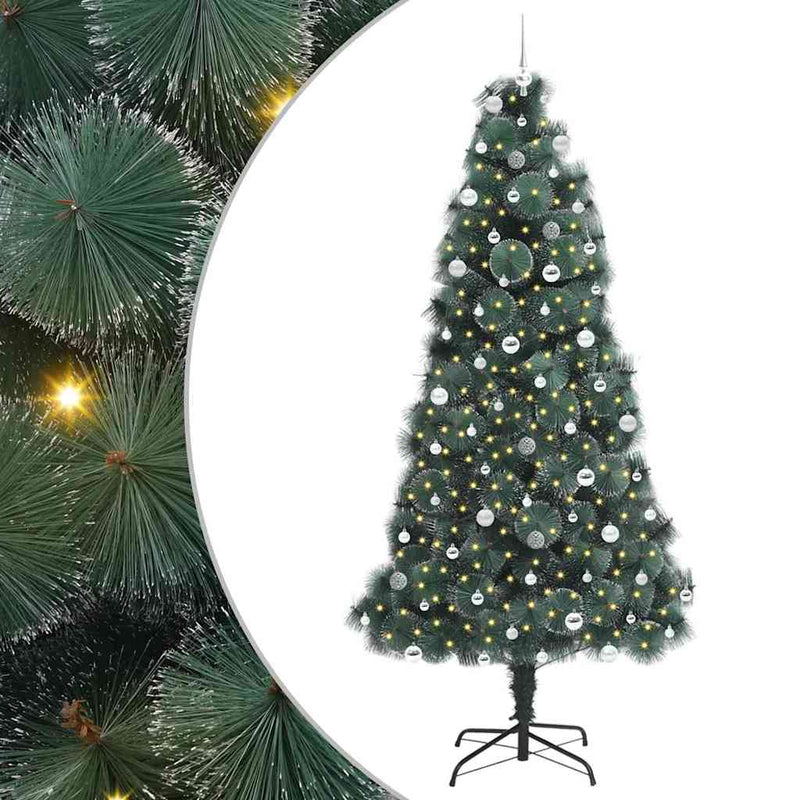 vidaXL Műfenyő előre világítós karácsonyfagömb készlettel Zöld 240 cm