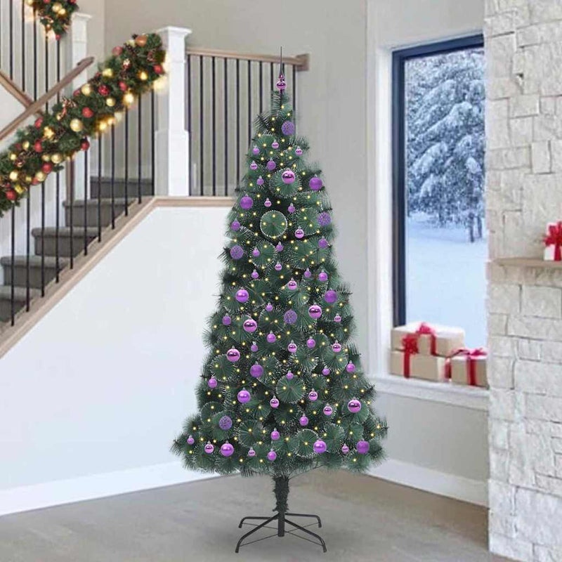 vidaXL Műfenyő LED világítással, gömbökkel 300 LED-del Zöld 240 cm PET