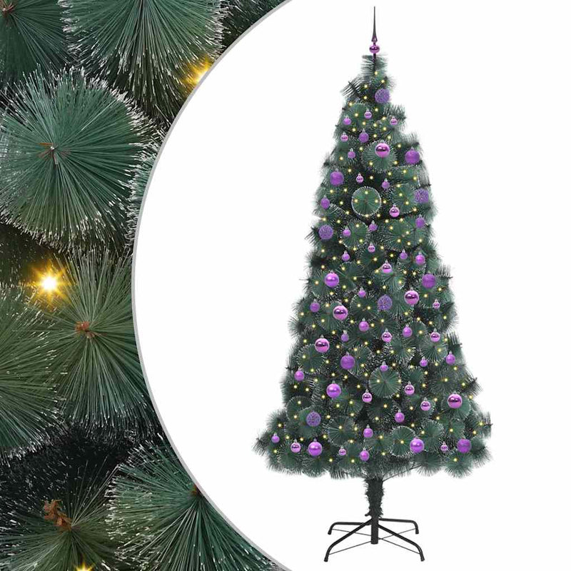 vidaXL Műfenyő LED világítással, gömbökkel 300 LED-del Zöld 240 cm PET