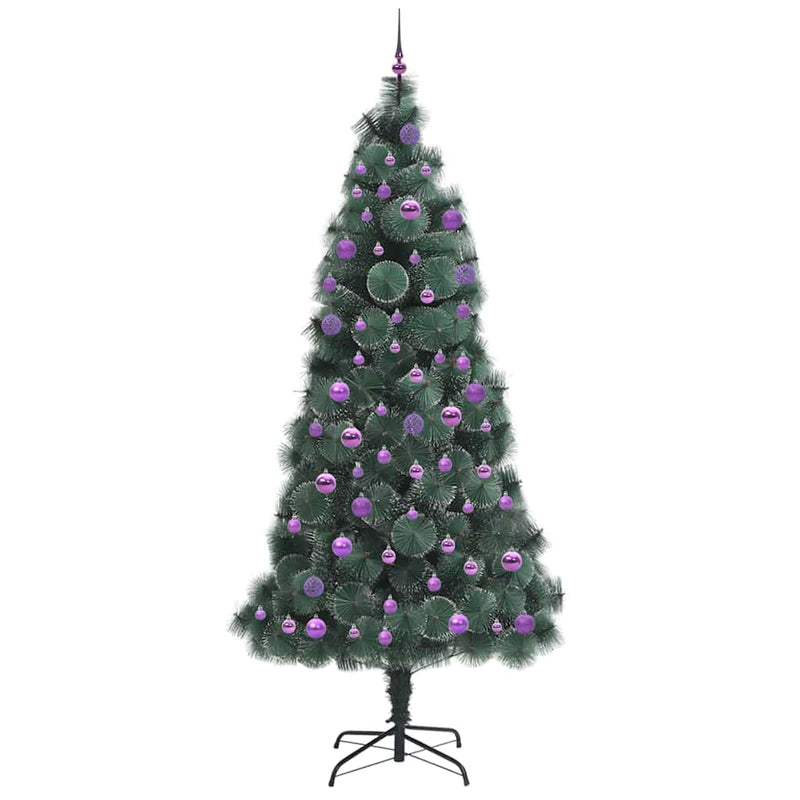 vidaXL Műfenyő LED világítással, gömbökkel 300 LED-del Zöld 240 cm PET