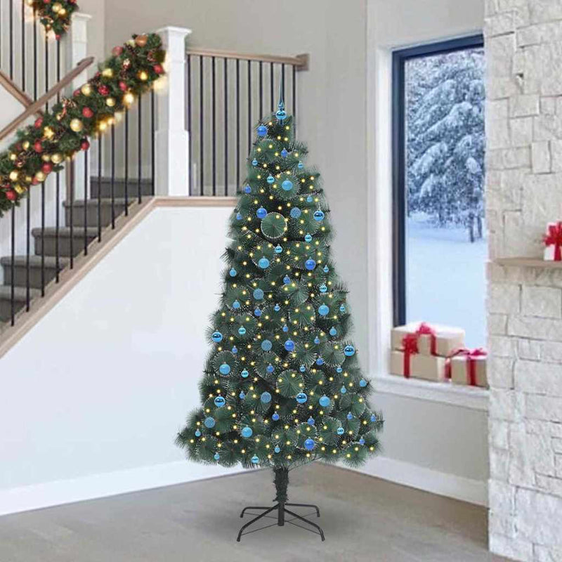 vidaXL Műfenyő előre világítós karácsonyfakészlet gömbökkel 240 cm