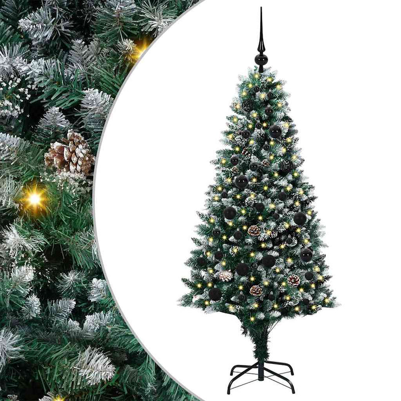 vidaXL Mű karácsonyfa 150 LED-del Zöld 150 cm PVC és Acél és Műanyag