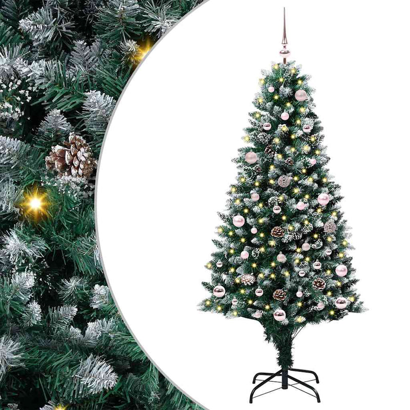 vidaXL Mű karácsonyfa 150 LED-del Zöld 150 cm PVC és Acél és Műanyag