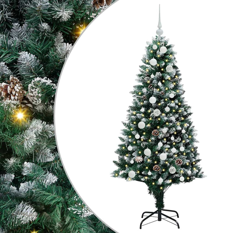 vidaXL Mű karácsonyfa 150 LED-del Zöld 150 cm PVC és Acél és Műanyag