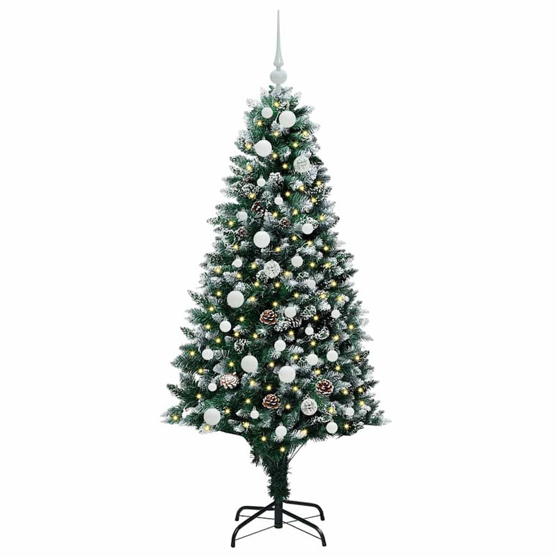 vidaXL Mű karácsonyfa 150 LED-del Zöld 150 cm PVC és Acél és Műanyag