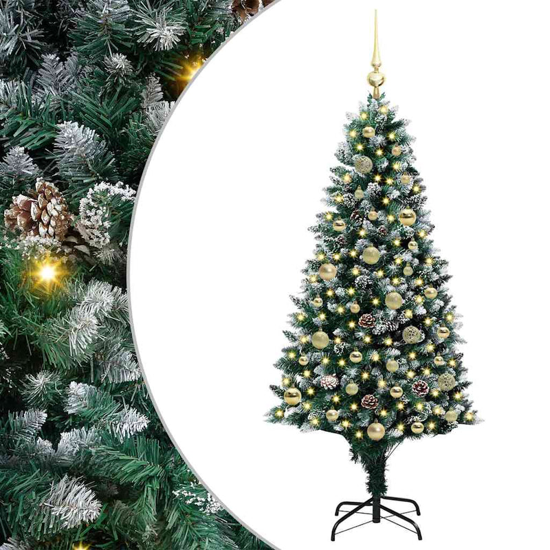 vidaXL Mű karácsonyfa 150 LED-del Zöld 150 cm PVC és Acél és Műanyag