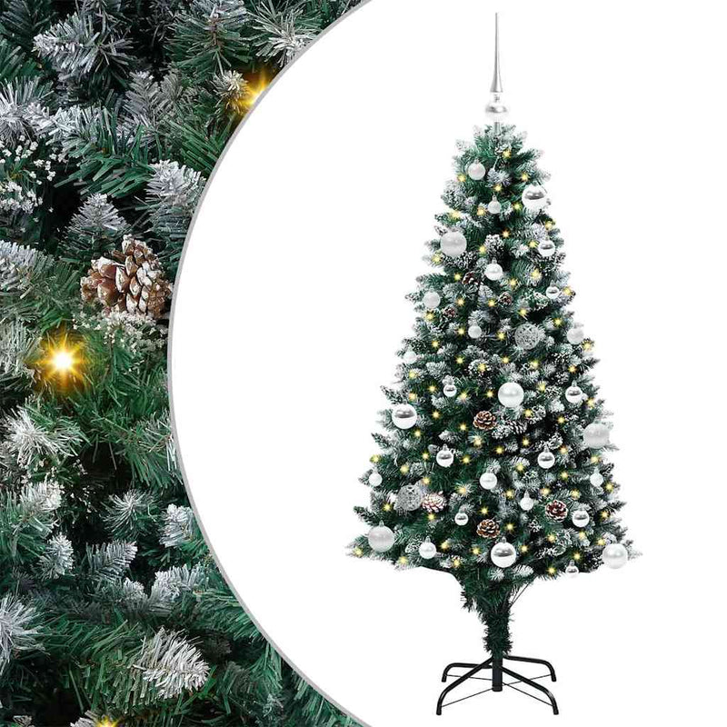 vidaXL Mű karácsonyfa 150 LED-del Zöld 150 cm PVC és Acél és Műanyag