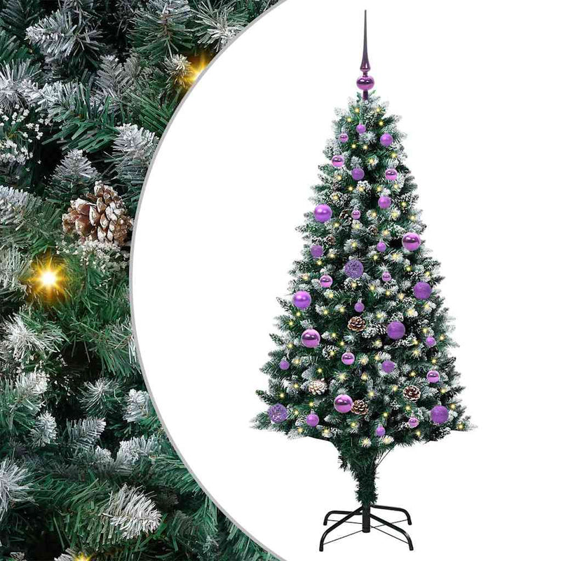 vidaXL Mű karácsonyfa 150 LED-del Zöld 150 cm PVC és Acél és Műanyag