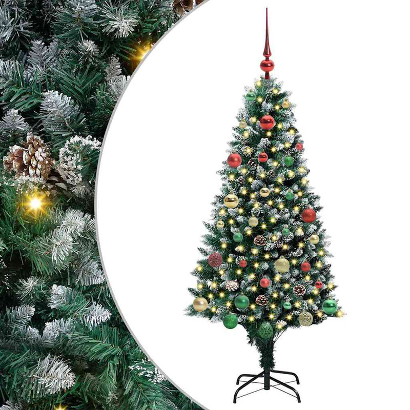 vidaXL Mű karácsonyfa 150 LED-del Zöld 150 cm PVC és Acél és Műanyag