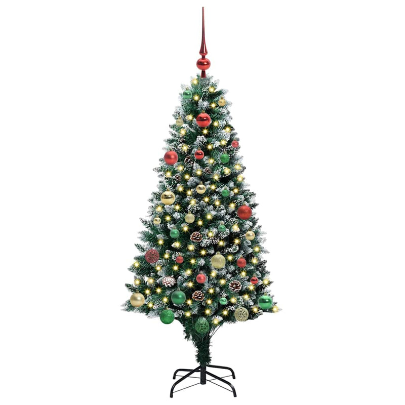 vidaXL Mű karácsonyfa 150 LED-del Zöld 150 cm PVC és Acél és Műanyag