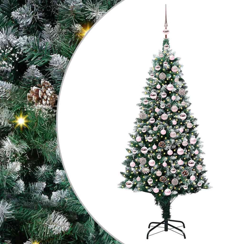 vidaXL Mű karácsonyfa 300 LED-del Zöld 180 cm PVC és Acél és Műanyag