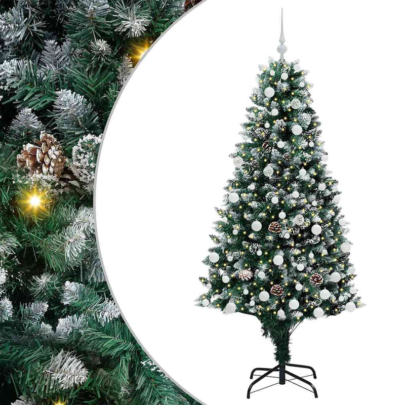 vidaXL Mű karácsonyfa 300 LED-del Zöld 180 cm PVC és Acél és Műanyag