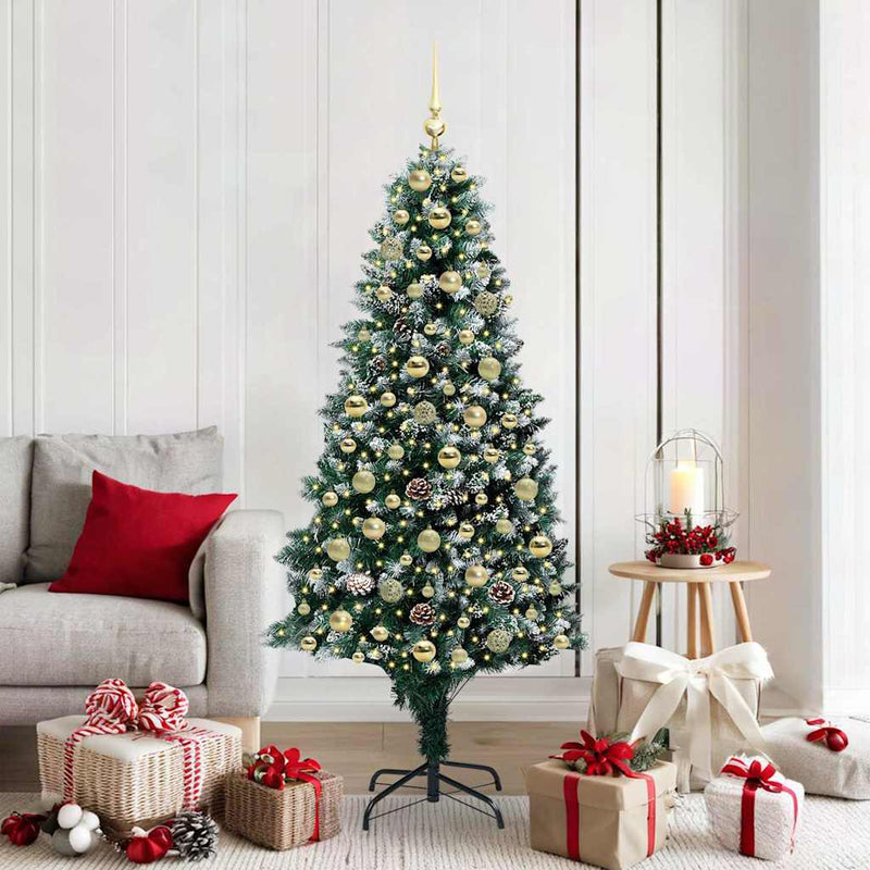 vidaXL Mű karácsonyfa 300 LED-del Zöld 180 cm PVC és Acél és Műanyag
