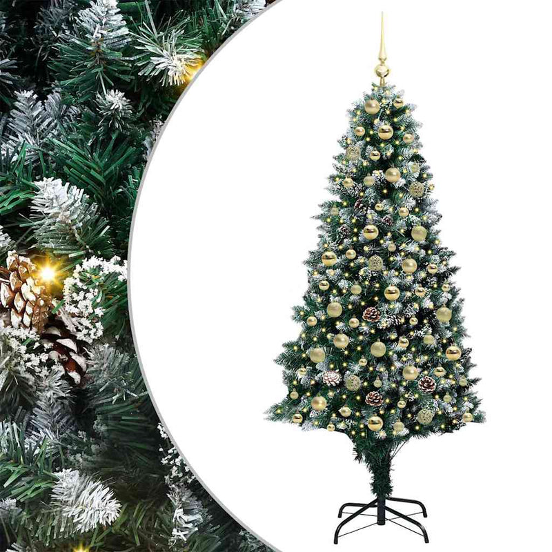 vidaXL Mű karácsonyfa 300 LED-del Zöld 180 cm PVC és Acél és Műanyag