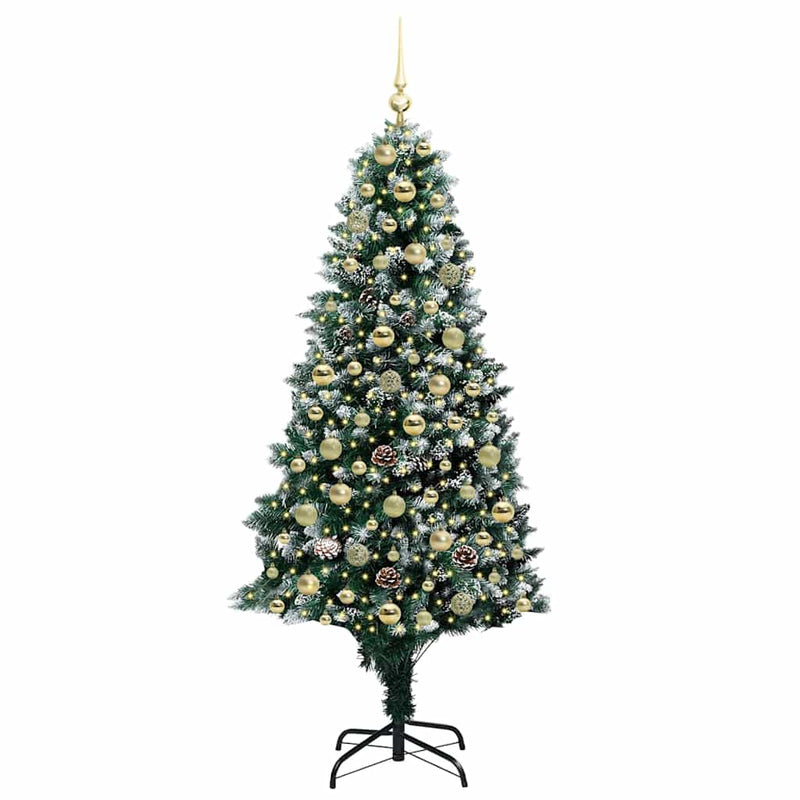 vidaXL Mű karácsonyfa 300 LED-del Zöld 180 cm PVC és Acél és Műanyag