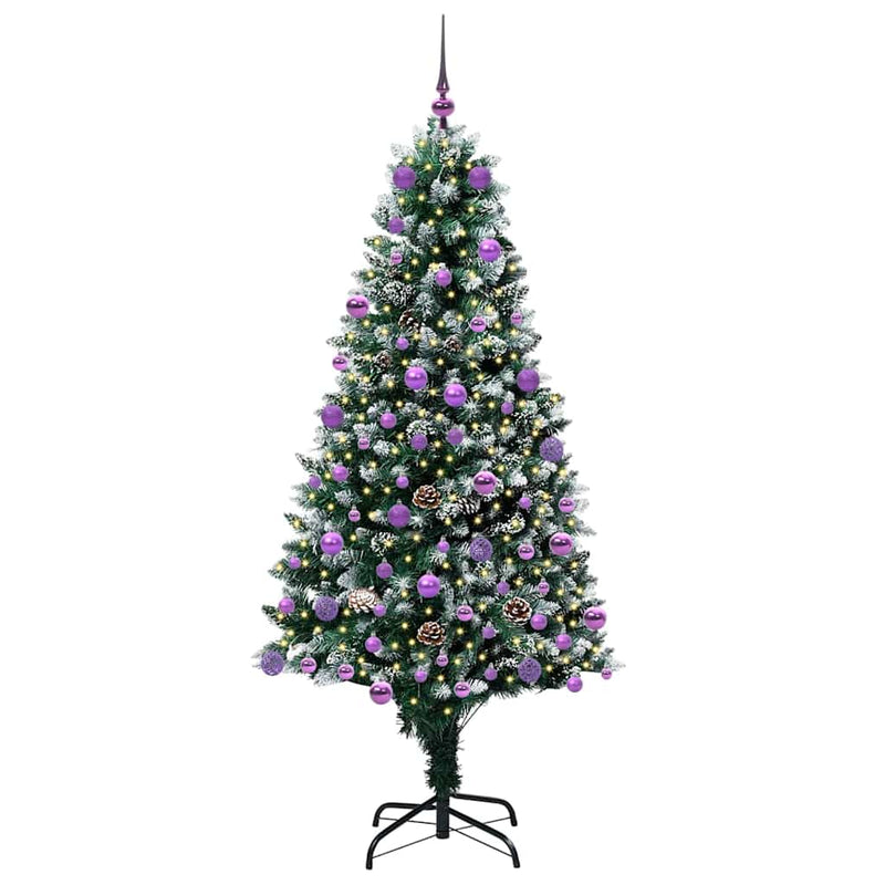 vidaXL Mű karácsonyfa 300 LED-del Zöld 180 cm PVC és Acél és Műanyag