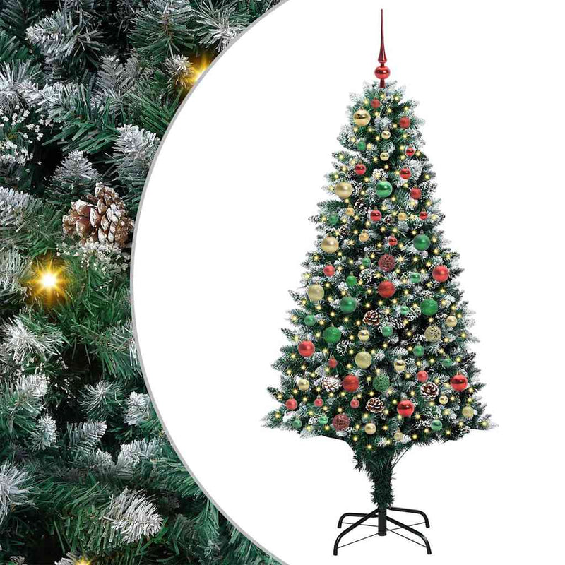 vidaXL Mű karácsonyfa 300 LED-del Zöld 180 cm PVC és Acél és Műanyag