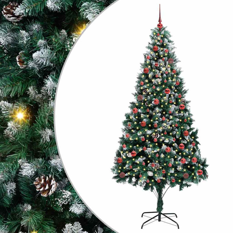 vidaXL Mű karácsonyfa 300 LED-del Zöld 210 cm PVC és Acél és Műanyag