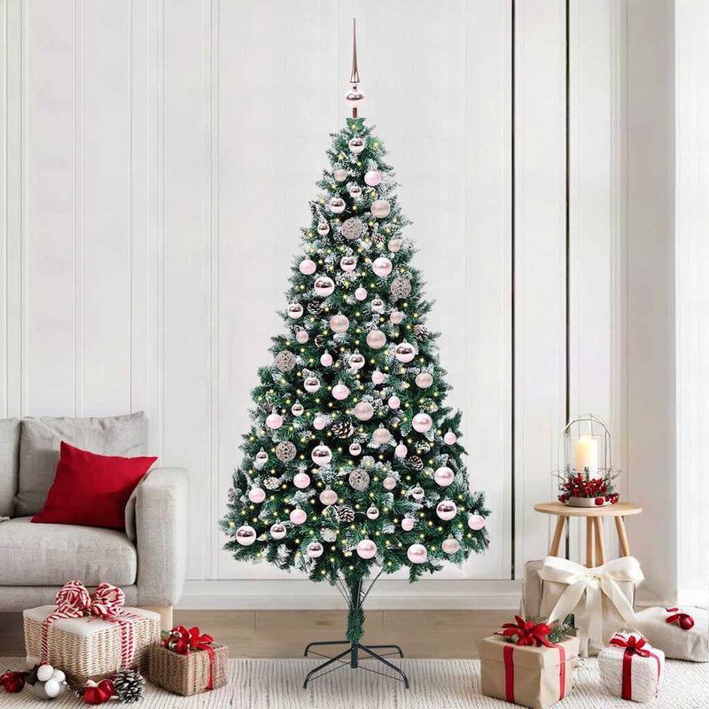 vidaXL Mű karácsonyfa 300 LED-del Zöld 210 cm PVC és Acél és Műanyag