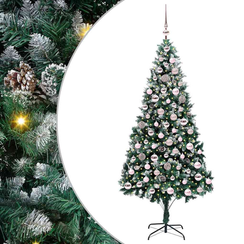 vidaXL Mű karácsonyfa 300 LED-del Zöld 210 cm PVC és Acél és Műanyag