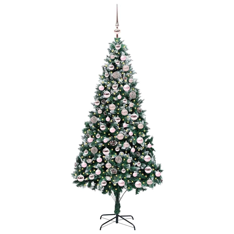 vidaXL Mű karácsonyfa 300 LED-del Zöld 210 cm PVC és Acél és Műanyag