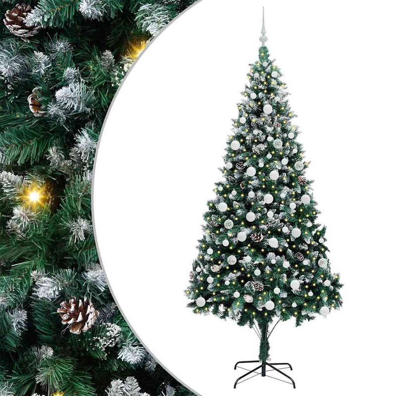 vidaXL Mű karácsonyfa 300 LED-del Zöld 210 cm PVC és Acél és Műanyag