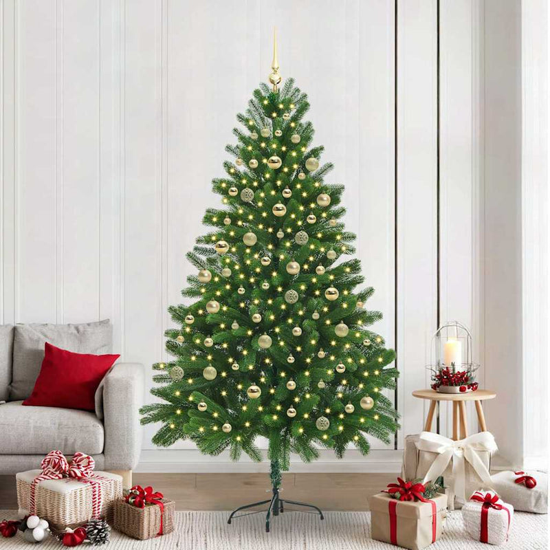 vidaXL Mű karácsonyfa 300 LED-del Zöld 210 cm PVC és Acél és Műanyag